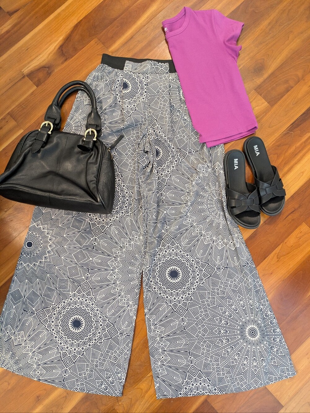 High Waisted Wide Leg Geometric Pattern Pants